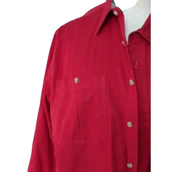 Mens Woolrich Large Red Long Sleeve Button Up Shirt Double Pockets 100% Cotton - Picture 3 of 12